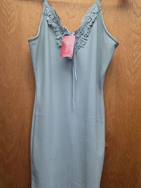 GUESS Lace-Trim Slip Dress in Sage Green